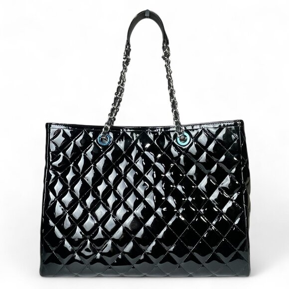 CHANEL Patent Quilted Leather Coco Shine Shopping Tote Large CC Chain Bag - Picture 5 of 16